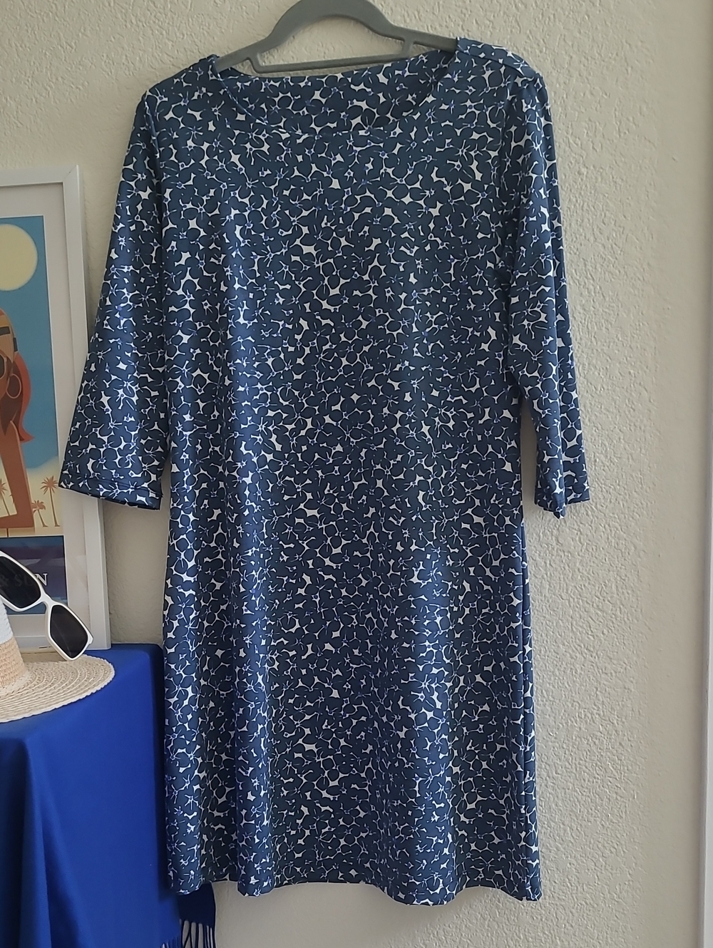 MAHI GOLD Navy Blue Floral Midi Shift Dress